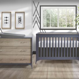 Metro Collection Baby Room with Crib and Dresser in Charcoal and Natural Oak