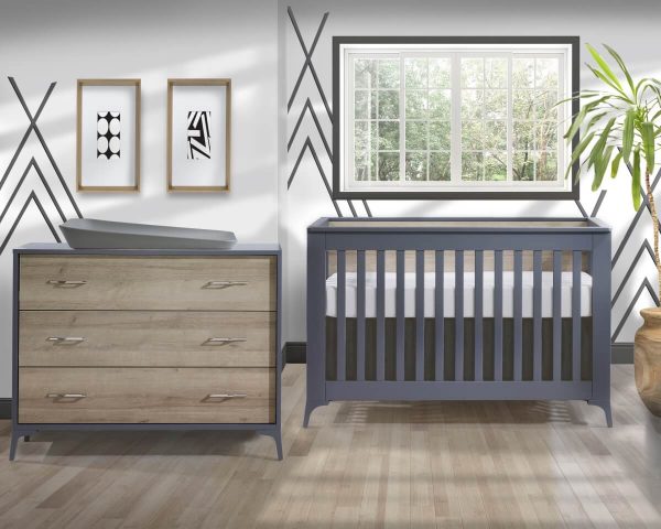 Metro Collection Baby Room with Crib and Dresser in Charcoal and Natural Oak