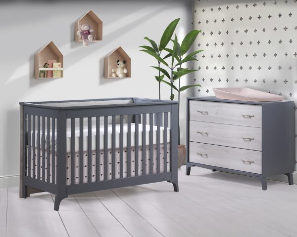 Metro Collection Baby Room with Crib and Dresser in Charcoal and White