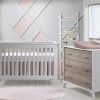 Metro Collection Baby Room with Crib and Dresser in White and Natural Oak