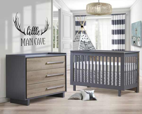 Urban Collection Baby Room with Crib and Dresser in Charcoal and Natural Oak