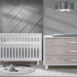 Urban Collection Baby Room with Crib and Dresser in White and Sand