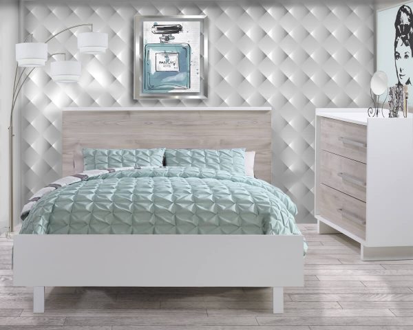 Urban Collection Bedroom with Double Bed and Dresser in White and Sand