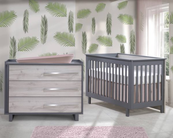 Urban Collection Baby Room with Crib and Dresser in Charcoal and White