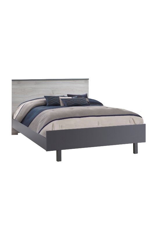 Urban double bed 54" in charcoal with white washed walnut headboard