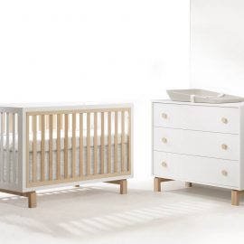 Bjorn collection with Classic Crib and 3 Drawer Dresser in White/Natural