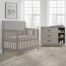 Sissi Convertible Crib and 3 Drawer Dresser in Greige (wood grain)