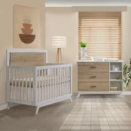 Sissi Convertible Crib and 3 Drawer Dresser in White Natural Oak