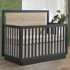 Tito Convertible Crib in Black Natural Oak