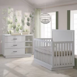 Tito Convertible Crib and 3 Drawer Dresser in White (wood grain)