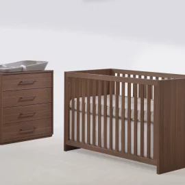 Contempo Crib and 4 Drawer & Dresser In Walnut