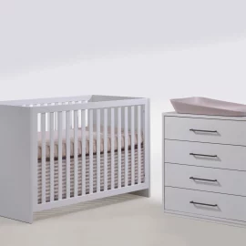 Contempo Crib and 4 Drawer & Dresser in White