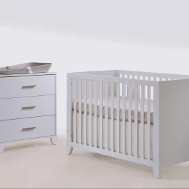 Aiko Crib and 3 Drawer & Dresser in White